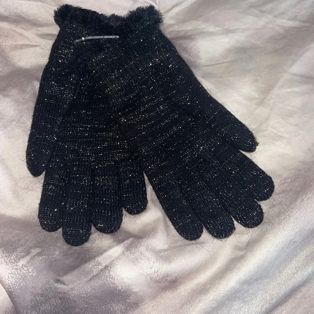 K.I.T extra warm Lined knit gloves chenille silver shimmer